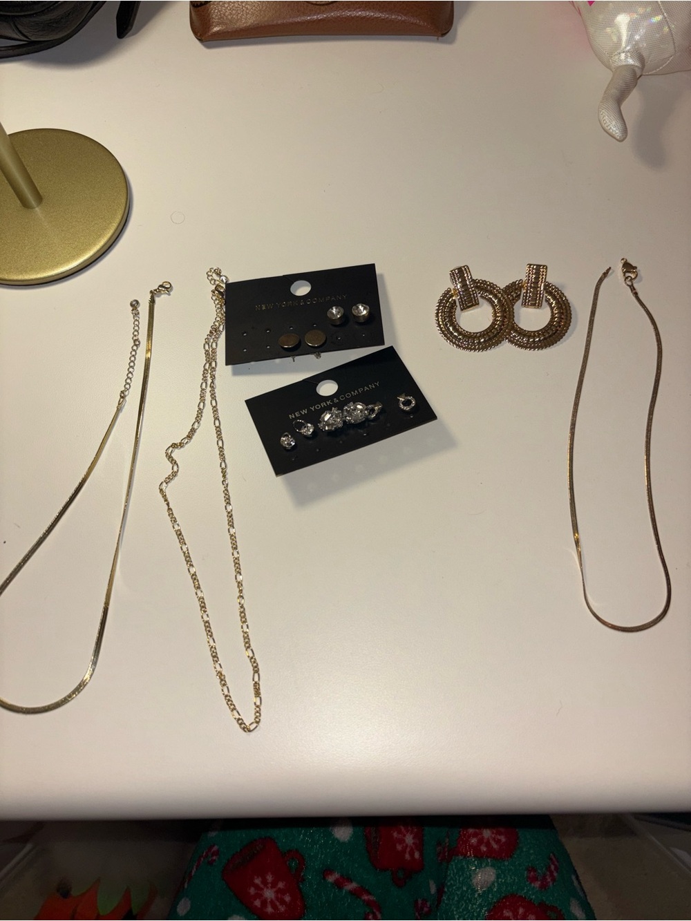 New York & Company Gold Tone Layered Necklaces and Hoop Earrings Set